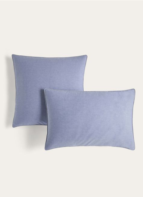 LOT DE 2 TAIES D'OREILLER UNIES CHAMBRAY