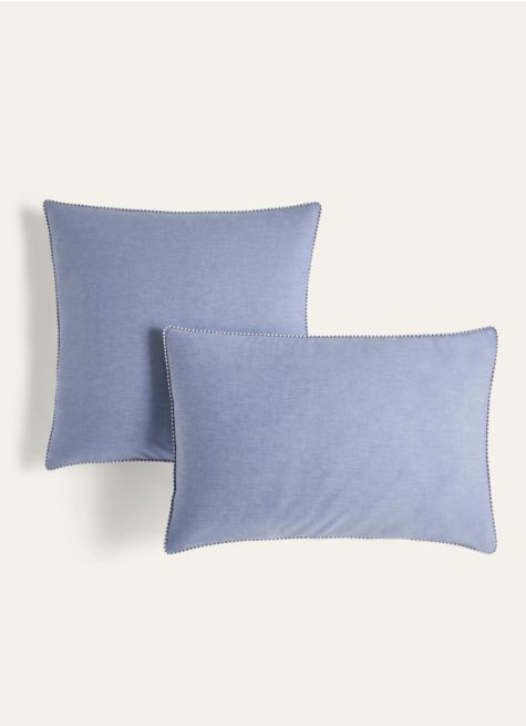 LOT DE 2 TAIES D'OREILLER UNIES CHAMBRAY