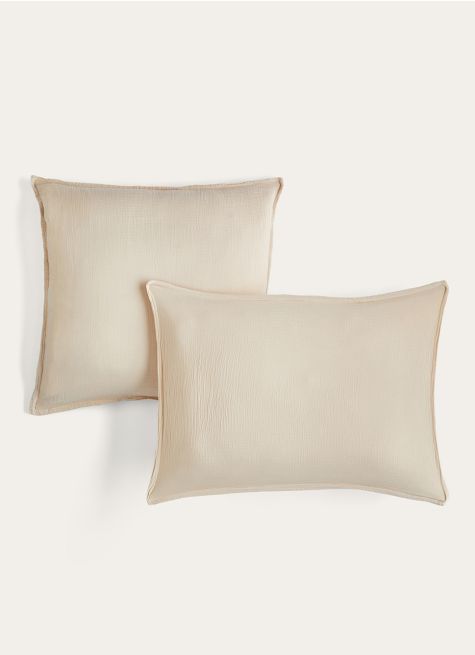 LOT DE 2 TAIES D'OREILLER DOUBLE GAZE DE COTON