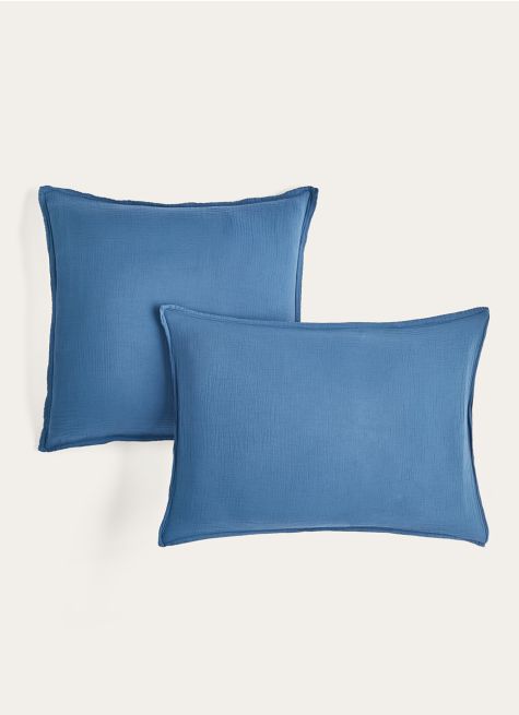 LOT DE 2 TAIES D'OREILLER DOUBLE GAZE DE COTON