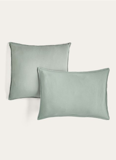 LOT DE 2 TAIES D'OREILLER DOUBLE GAZE DE COTON